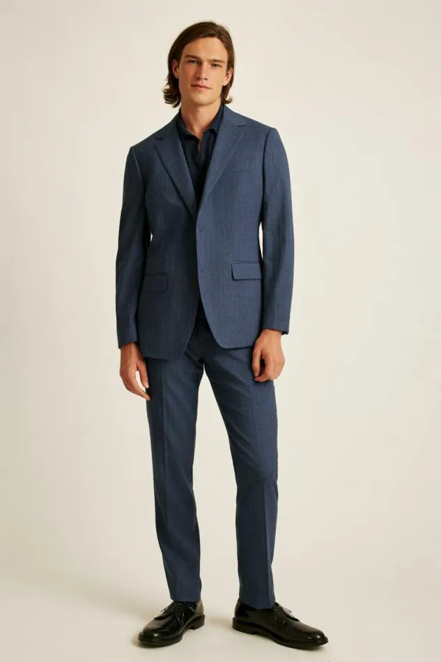 Men Jetsetter Stretch Wool Suit Dark Blue Herringbone Bonobos Suits