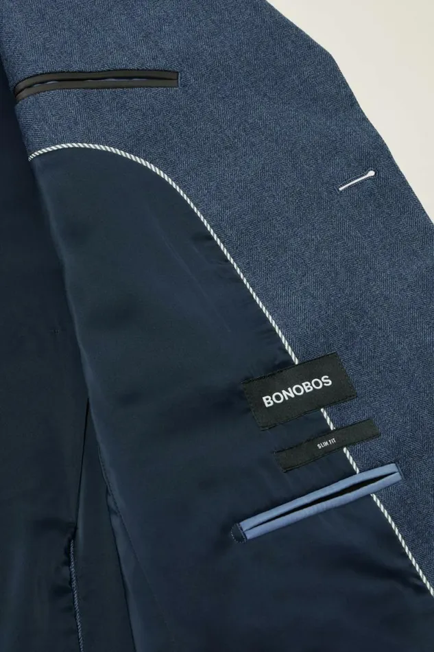 Men Jetsetter Stretch Wool Suit Dark Blue Herringbone Bonobos Suits