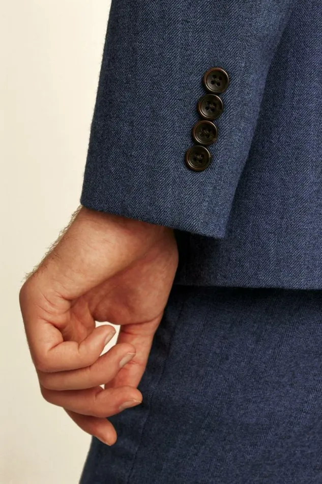 Men Jetsetter Stretch Wool Suit Dark Blue Herringbone Bonobos Suits