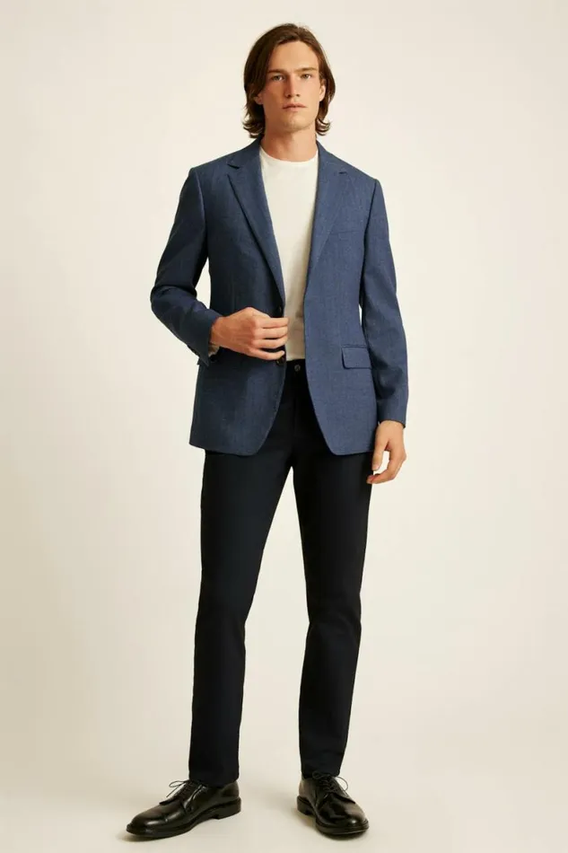 Men Jetsetter Stretch Wool Suit Dark Blue Herringbone Bonobos Suits