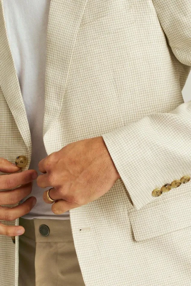 Men Jetsetter Unconstructed Blazer Light Khaki Houndstooth Bonobos Blazers and Sport Coats
