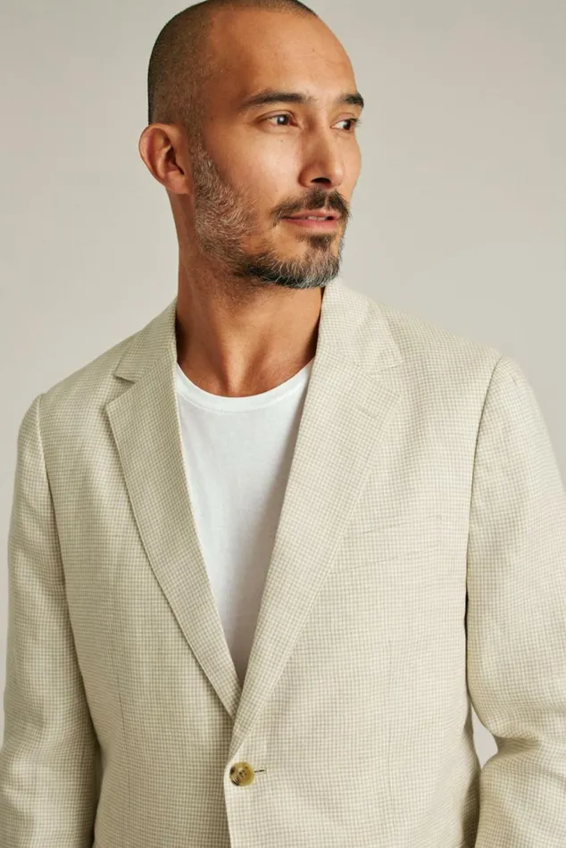 Men Jetsetter Unconstructed Blazer Light Khaki Houndstooth Bonobos Blazers and Sport Coats