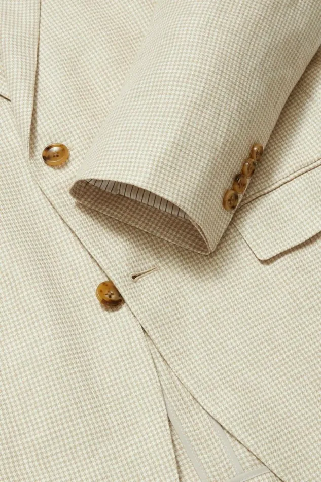 Men Jetsetter Unconstructed Blazer Light Khaki Houndstooth Bonobos Blazers and Sport Coats