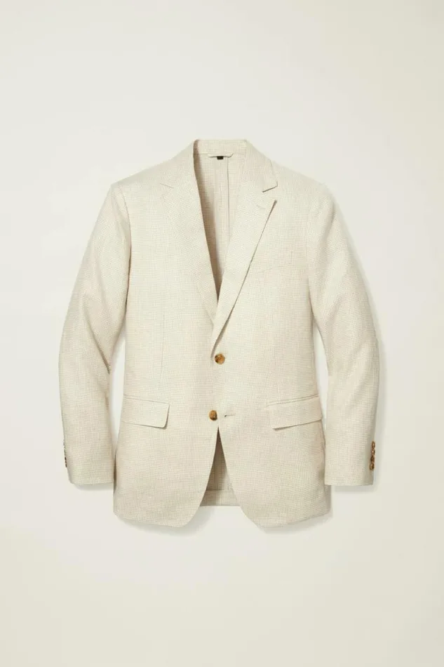 Men Jetsetter Unconstructed Blazer Light Khaki Houndstooth Bonobos Blazers and Sport Coats