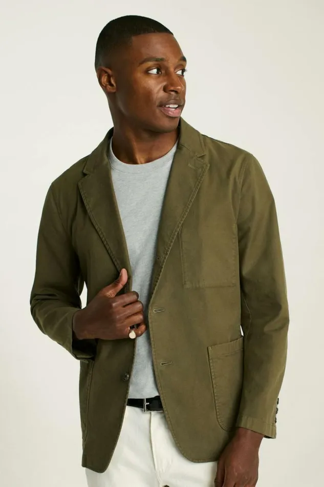Men Jetsetter Washed Cotton Blazer Washed Olive Bonobos Jackets and Coats