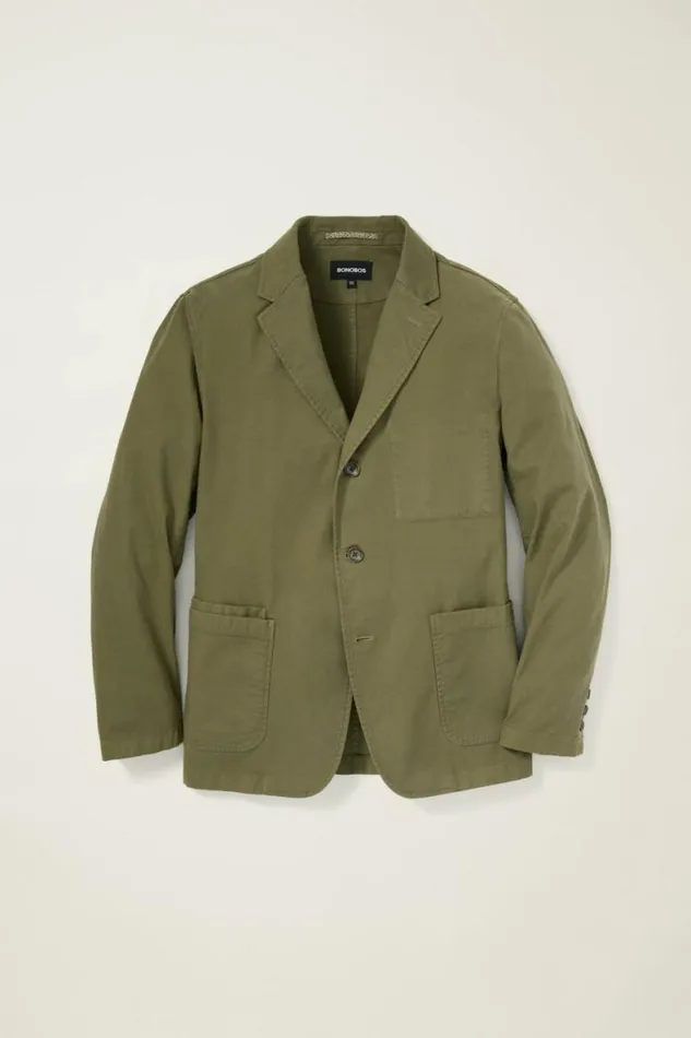 Men Jetsetter Washed Cotton Blazer Washed Olive Bonobos Jackets and Coats