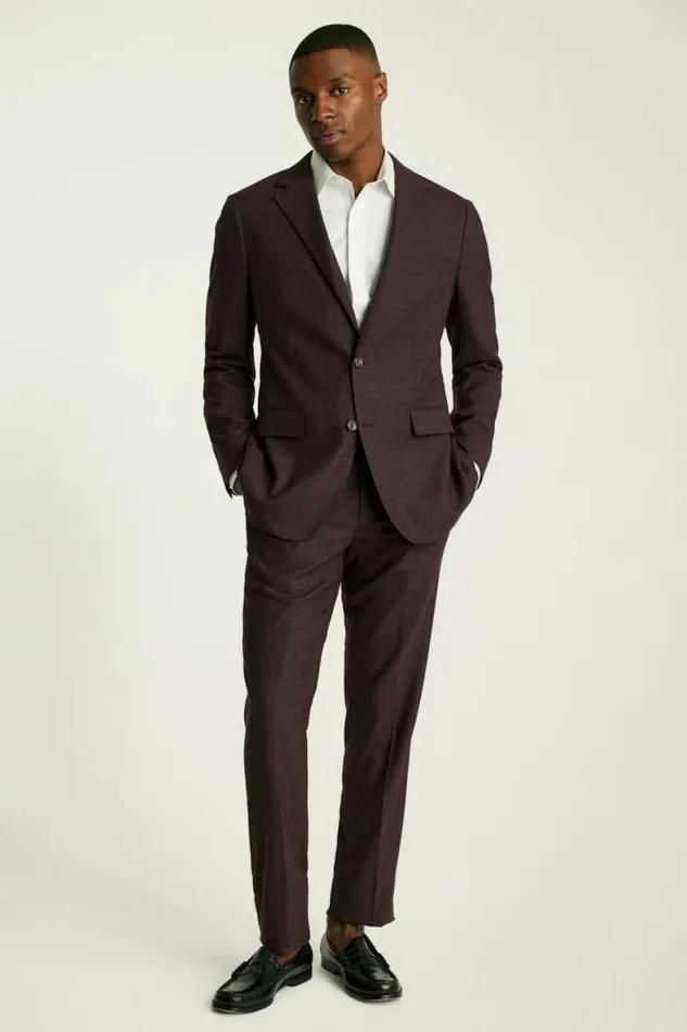 Men Jetsetter Wool Suit Burgundy Check Bonobos Suits