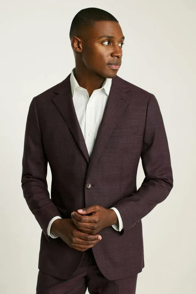 Men Jetsetter Wool Suit Burgundy Check Bonobos Suits