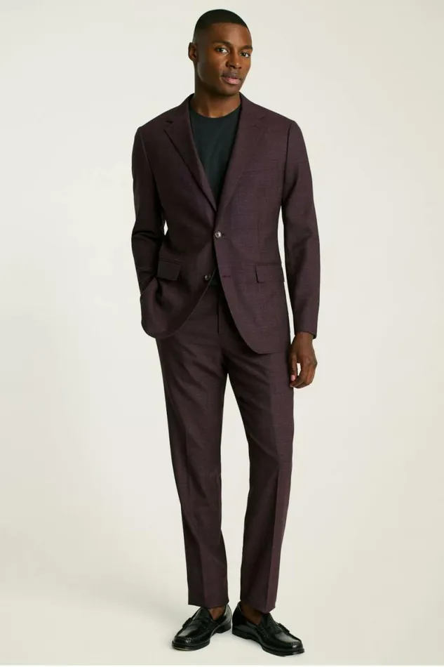 Men Jetsetter Wool Suit Burgundy Check Bonobos Suits