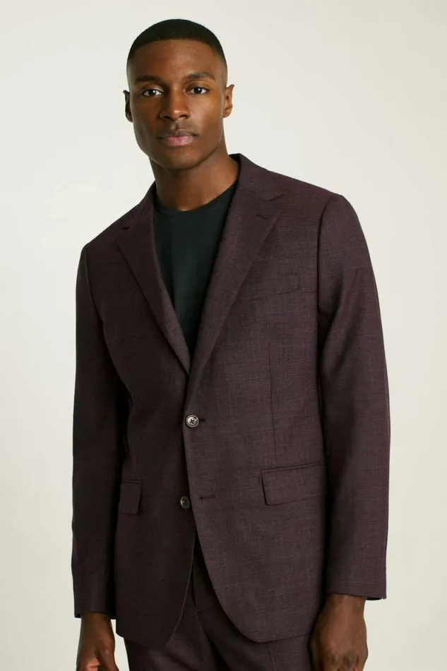 Men Jetsetter Wool Suit Burgundy Check Bonobos Suits