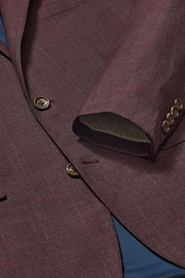 Men Jetsetter Wool Suit Burgundy Check Bonobos Suits