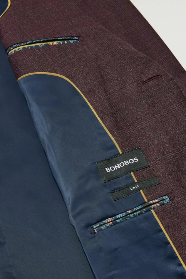 Men Jetsetter Wool Suit Burgundy Check Bonobos Suits