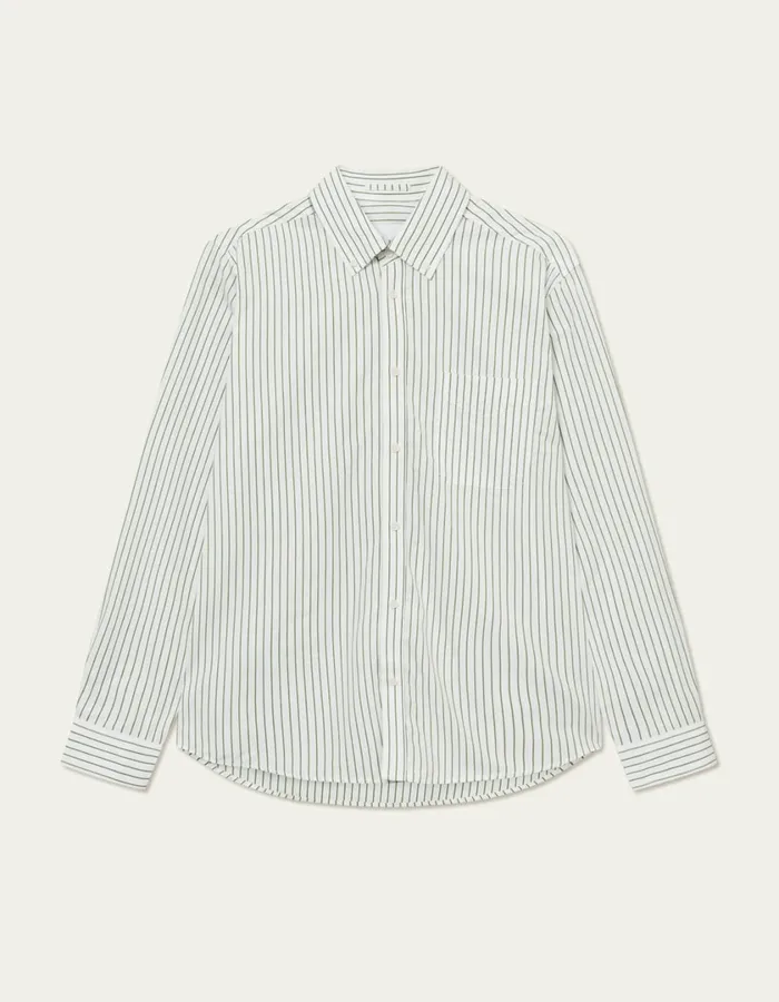 Men Kent Stripe Peached Poplin Shirt 8211 WhiteVintage Green Les Deux ShirtsOvershirts Men Kent Stripe Peached Poplin Shirt 8211 WhiteVintage Green Les Deux ShirtsOvershirts