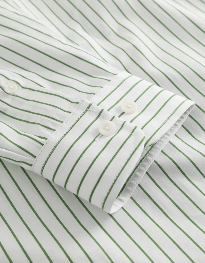 Men Kent Stripe Peached Poplin Shirt 8211 WhiteVintage Green Les Deux ShirtsOvershirts