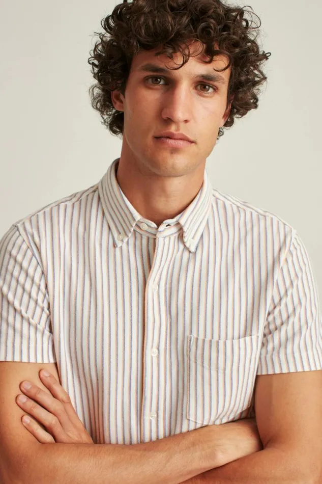 Men Knit Oxford Short Sleeve Shirt Palm Stripe Bonobos Short Sleeve Shirts