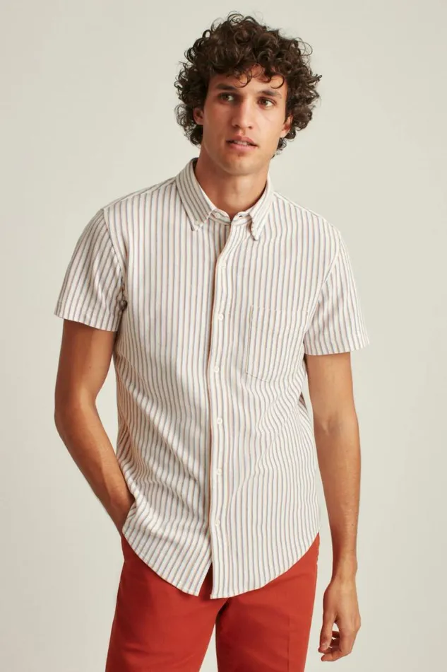 Men Knit Oxford Short Sleeve Shirt Palm Stripe Bonobos Short Sleeve Shirts