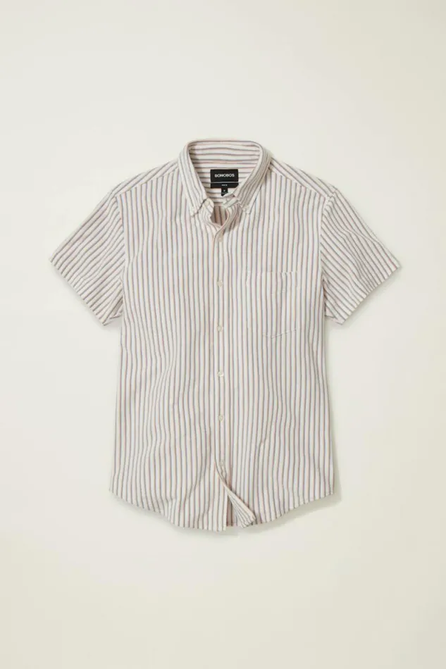 Men Knit Oxford Short Sleeve Shirt Palm Stripe Bonobos Short Sleeve Shirts