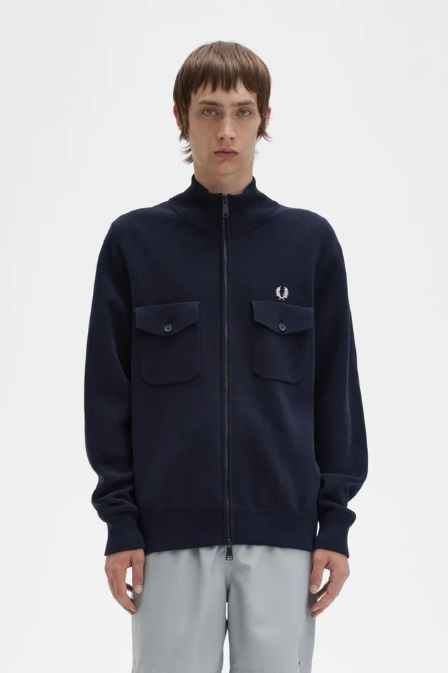 Men Knitted Track Jacket Navy Fred Perry Knitwear