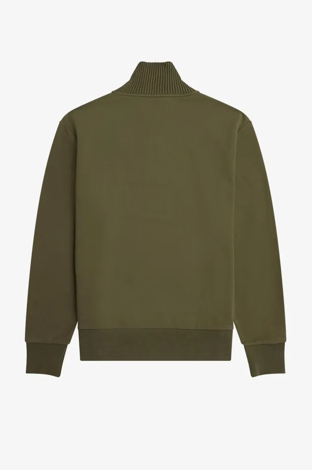 Men Knitted Trim Zip Neck Sweatshirt Uniform Green Fred Perry Sweatshirts
