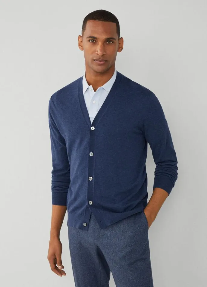 Men Knitwear Hackett London Cardigan With Elbow Patches Navy