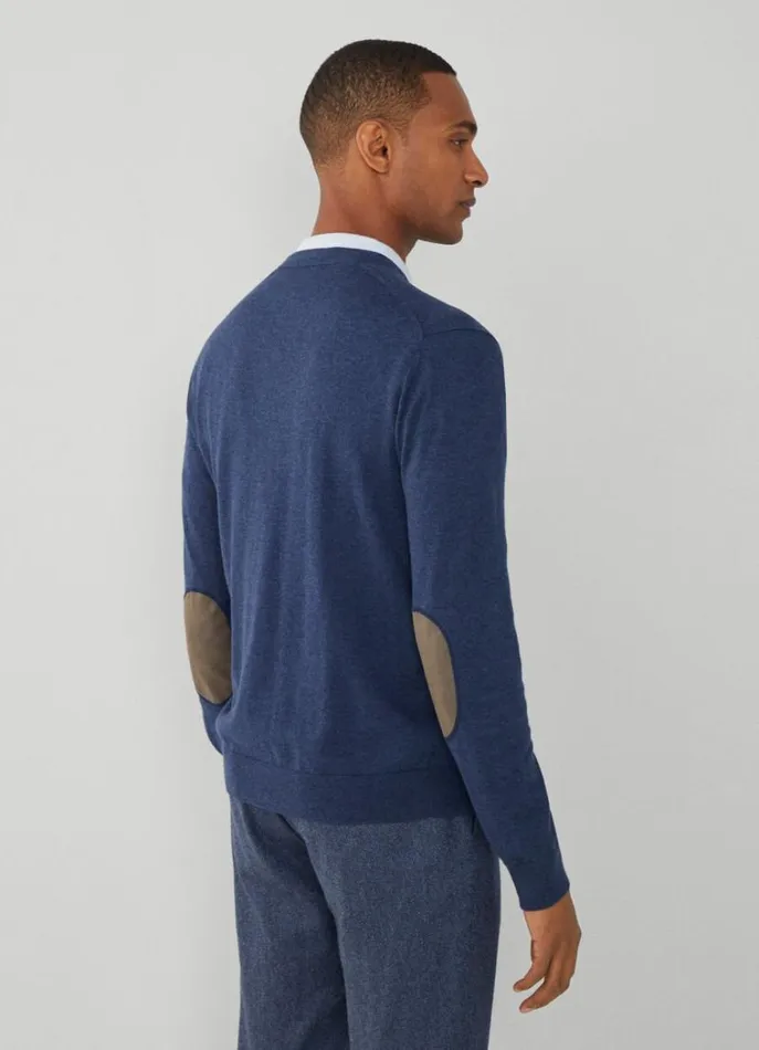 Men Knitwear Hackett London Cardigan With Elbow Patches Navy