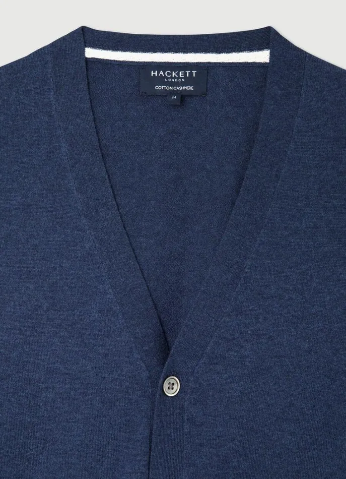 Men Knitwear Hackett London Cardigan With Elbow Patches Navy