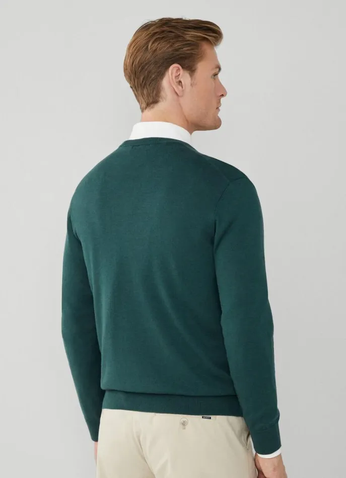 Men Knitwear Hackett London Cotton And Silk VNeck Jumper Bottle Green