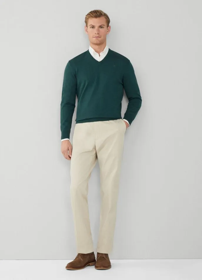 Men Knitwear Hackett London Cotton And Silk VNeck Jumper Bottle Green