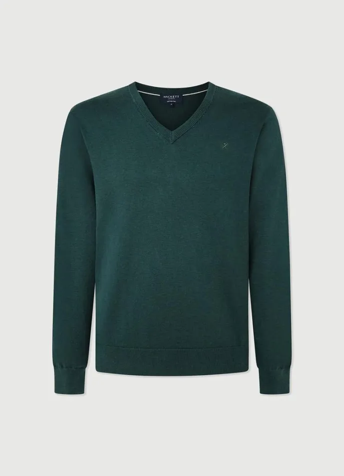 Men Knitwear Hackett London Cotton And Silk VNeck Jumper Bottle Green
