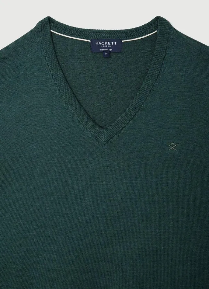 Men Knitwear Hackett London Cotton And Silk VNeck Jumper Bottle Green