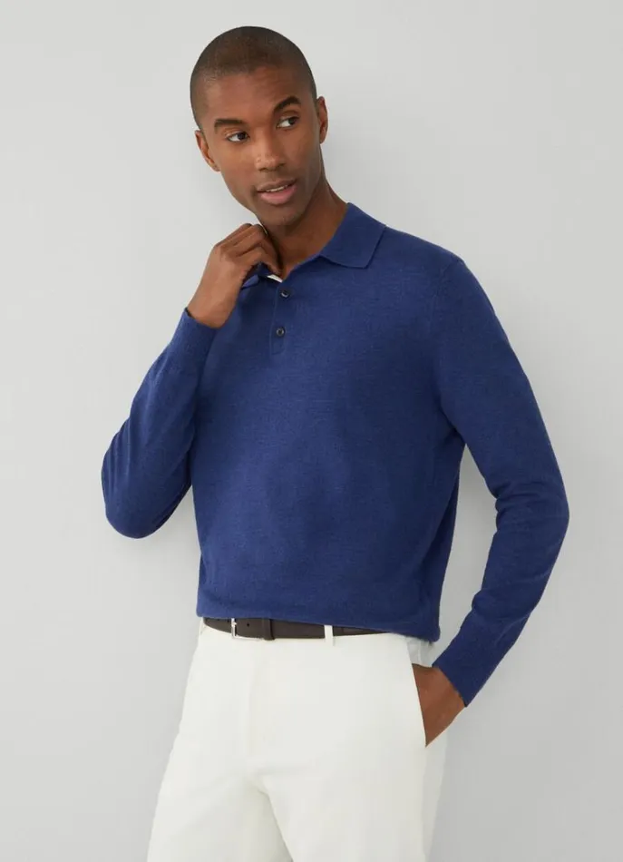 Men Knitwear Hackett London LongSleeve Polo Blue Print