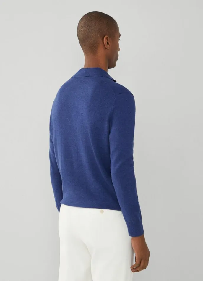 Men Knitwear Hackett London LongSleeve Polo Blue Print