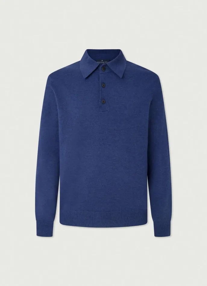 Men Knitwear Hackett London LongSleeve Polo Blue Print