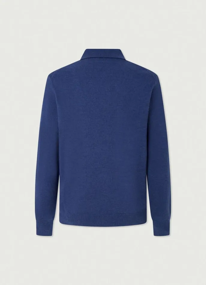 Men Knitwear Hackett London LongSleeve Polo Blue Print