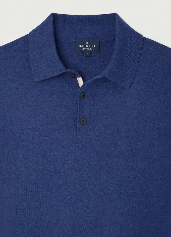 Men Knitwear Hackett London LongSleeve Polo Blue Print