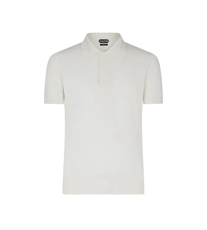 Men Knitwear Tom Ford Micro Textured Piquet Polo Chalk