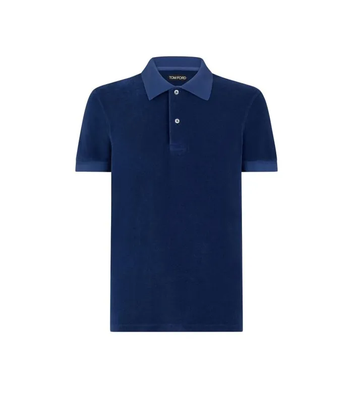 Men Knitwear Tom Ford Towelling Polo Midnight Blue