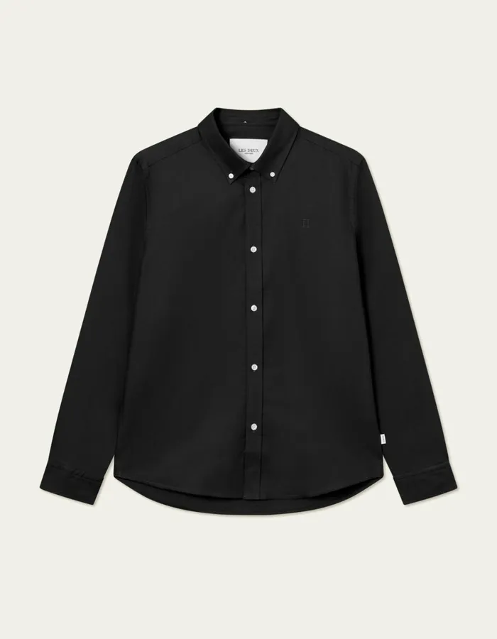 Men Konrad Oxford Shirt 8211 Seasonal 8211 BlackBlack Les Deux ShirtsOvershirts