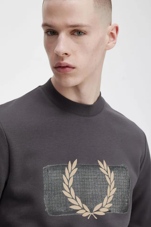 Men Layered Graphic Sweatshirt Gunmetal Fred Perry Sweatshirts