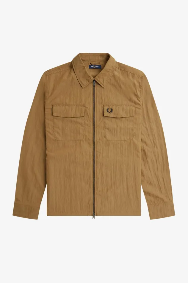 Men Lightweight ZipThrough Overshirt Shaded Stone Fred Perry Overshirts