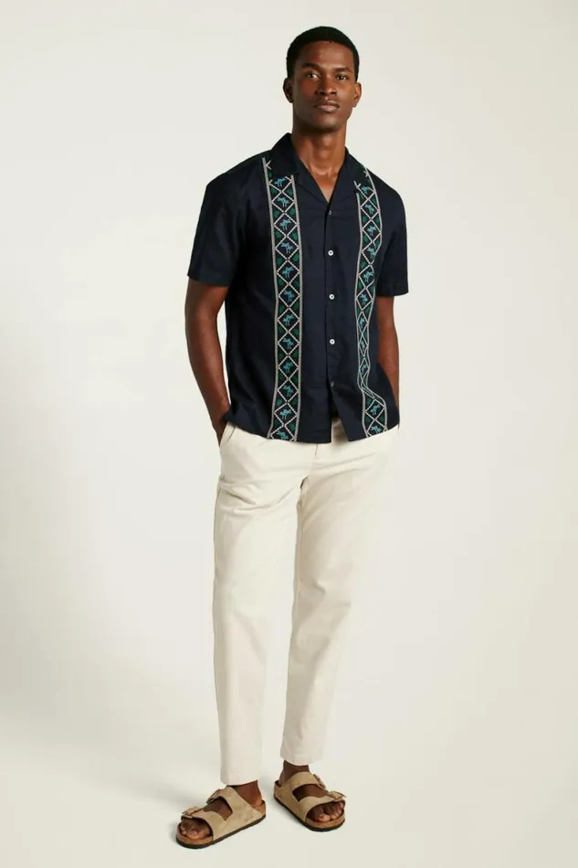 Men Limited Edition Riviera Cabana Shirt Black Palm Embroidery Bonobos Short Sleeve Shirts Men Limited Edition Riviera Cabana Shirt Black Palm Embroidery Bonobos Short Sleeve Shirts