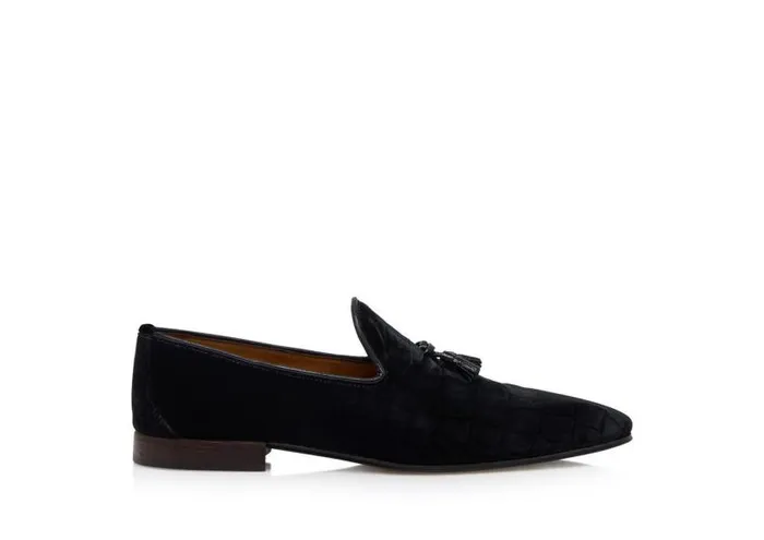 Men Loafers Tom Ford Stamped Croc Velvet Bailey Tassel Slipper Black