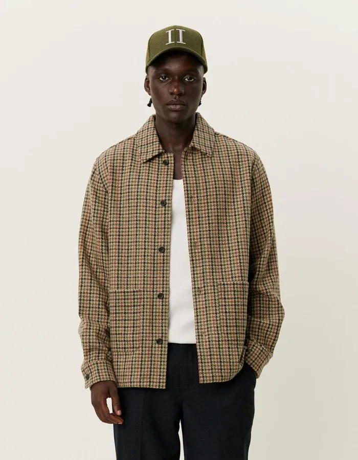 Men Milian Houndstooth Overshirt 20 8211 Warm SandBlack Les Deux ShirtsOvershirts