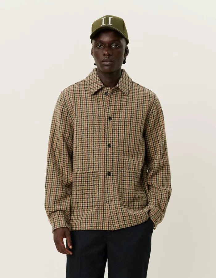 Men Milian Houndstooth Overshirt 20 8211 Warm SandBlack Les Deux ShirtsOvershirts