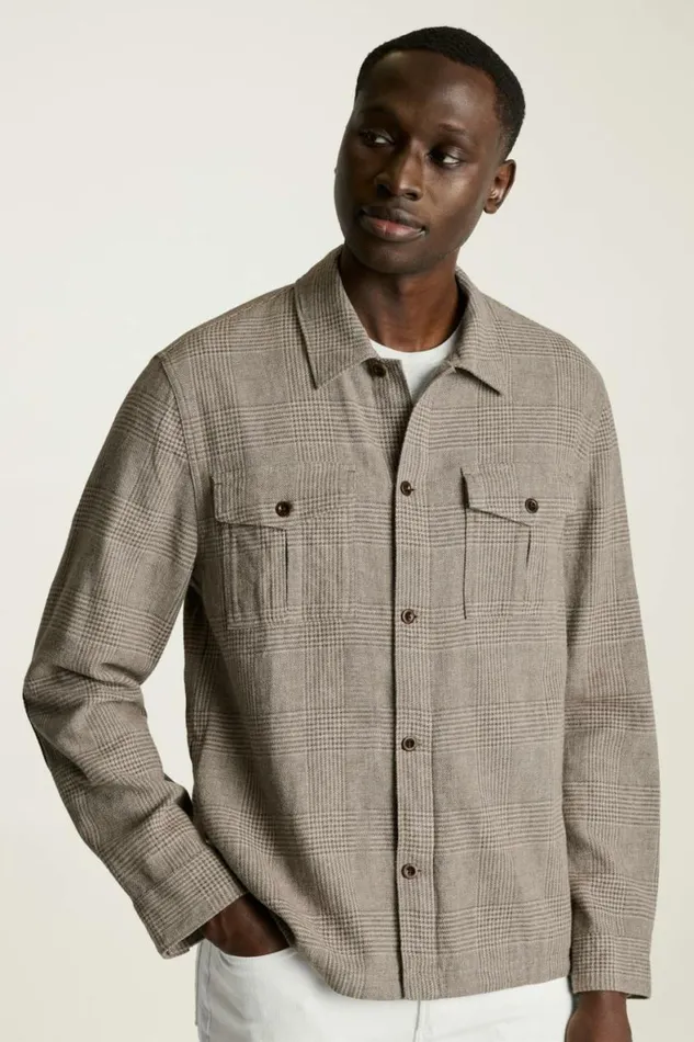 Men Nantucket Linen Overshirt Brown Glen Check Bonobos Casual Shirts