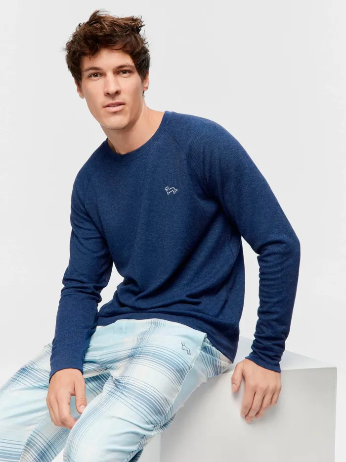 Men Navy Waffle Long Sleeve Top Navy Peter Alexander Tops