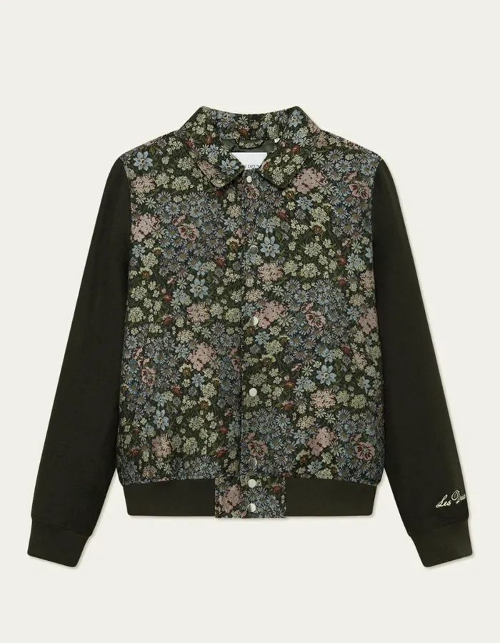Men Noah Jacquard Varsity Jacket 8211 RosinChive Green Les Deux JacketsCoats