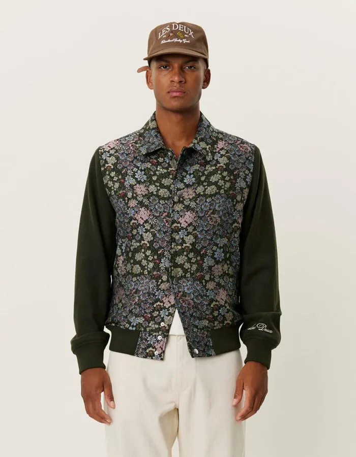 Men Noah Jacquard Varsity Jacket 8211 RosinChive Green Les Deux JacketsCoats