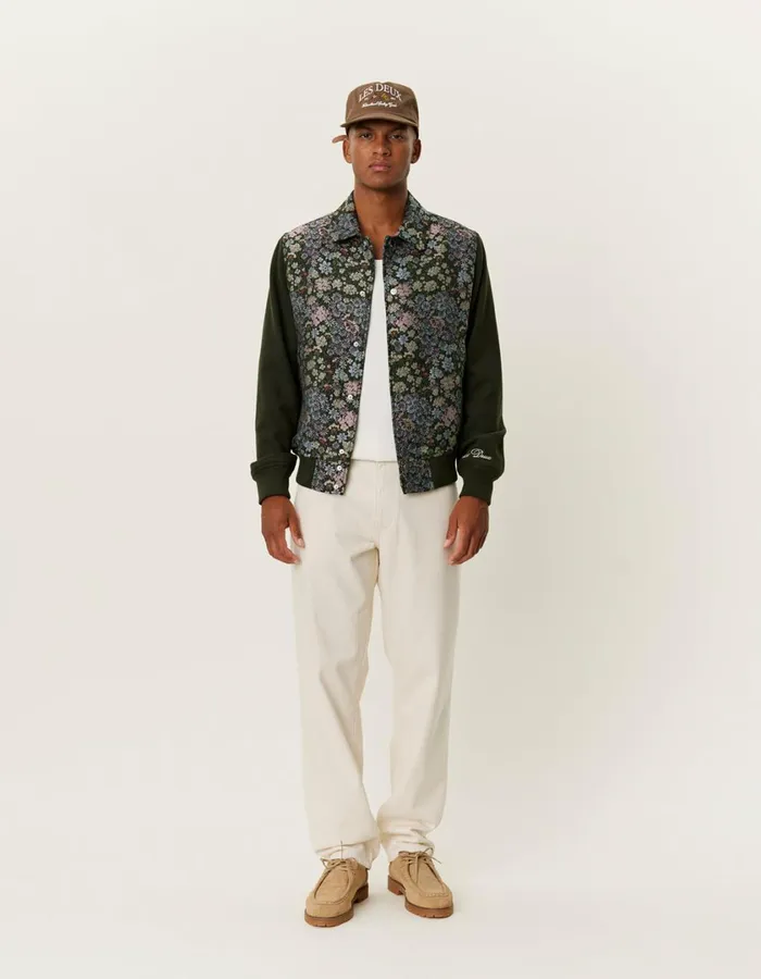 Men Noah Jacquard Varsity Jacket 8211 RosinChive Green Les Deux JacketsCoats
