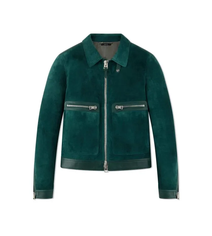 Men Outerwear Tom Ford Brushed Heathered Suede Contrast Zip Blouson Dark Teal